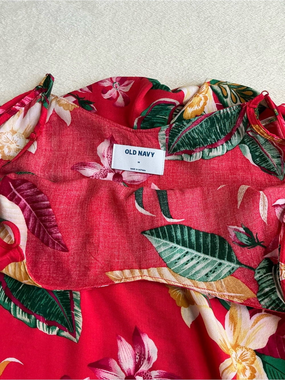 Old Navy Red Tropical Floral Cold-Shoulder Ruffle Top Size M - Picture 4 of 8